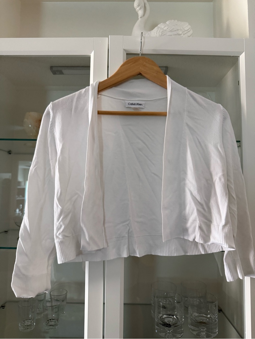 Calvin Klein White Open-Front Cropped Cardigan